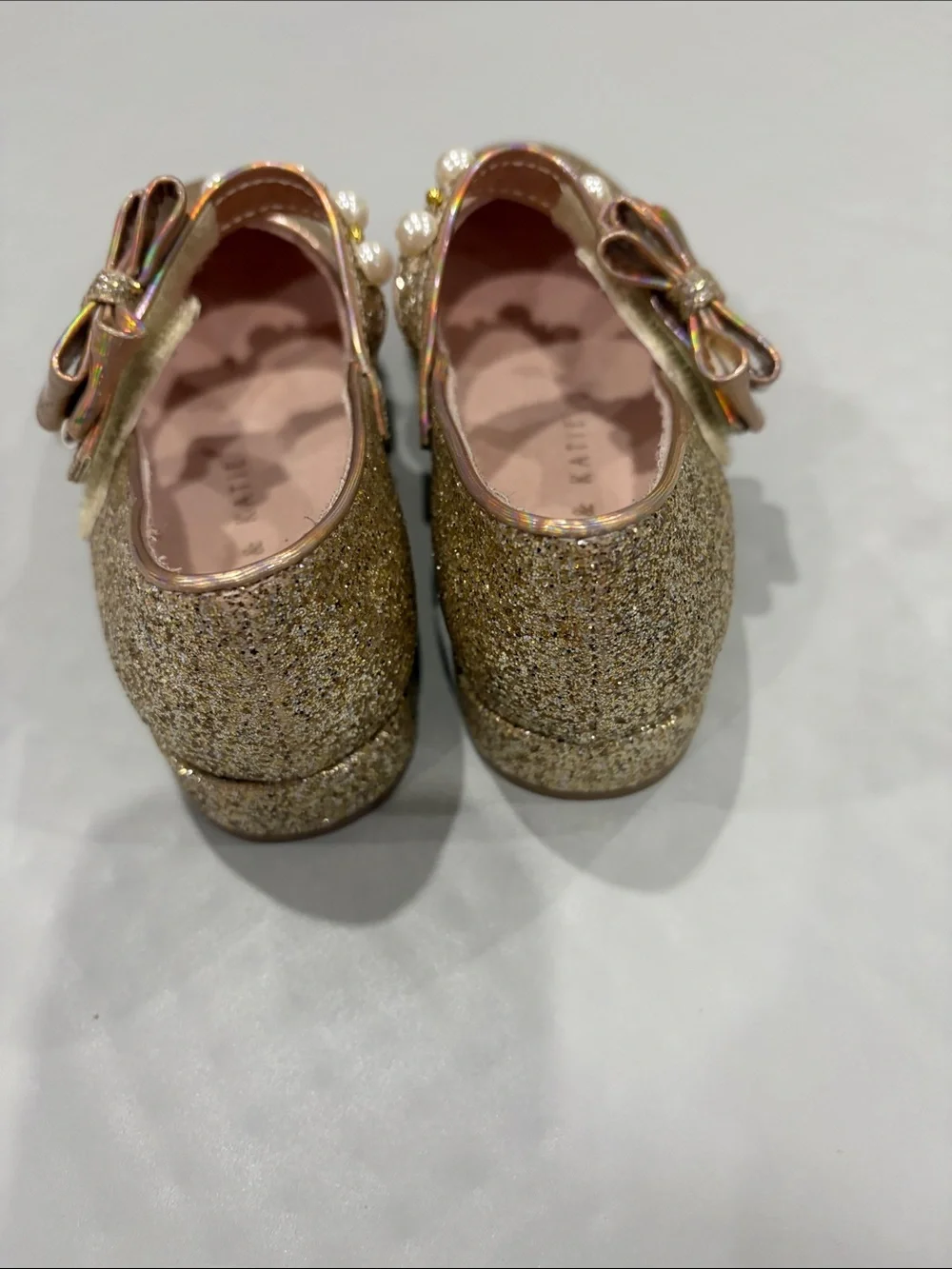 Kelly & Katie Glitter Gold Pearl-Trim Mary Janes